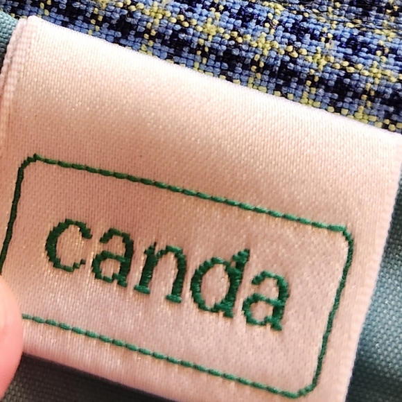 Canda C&A blue yellow check plaid high rise knee length skirt 16 - Picture 4 of 11